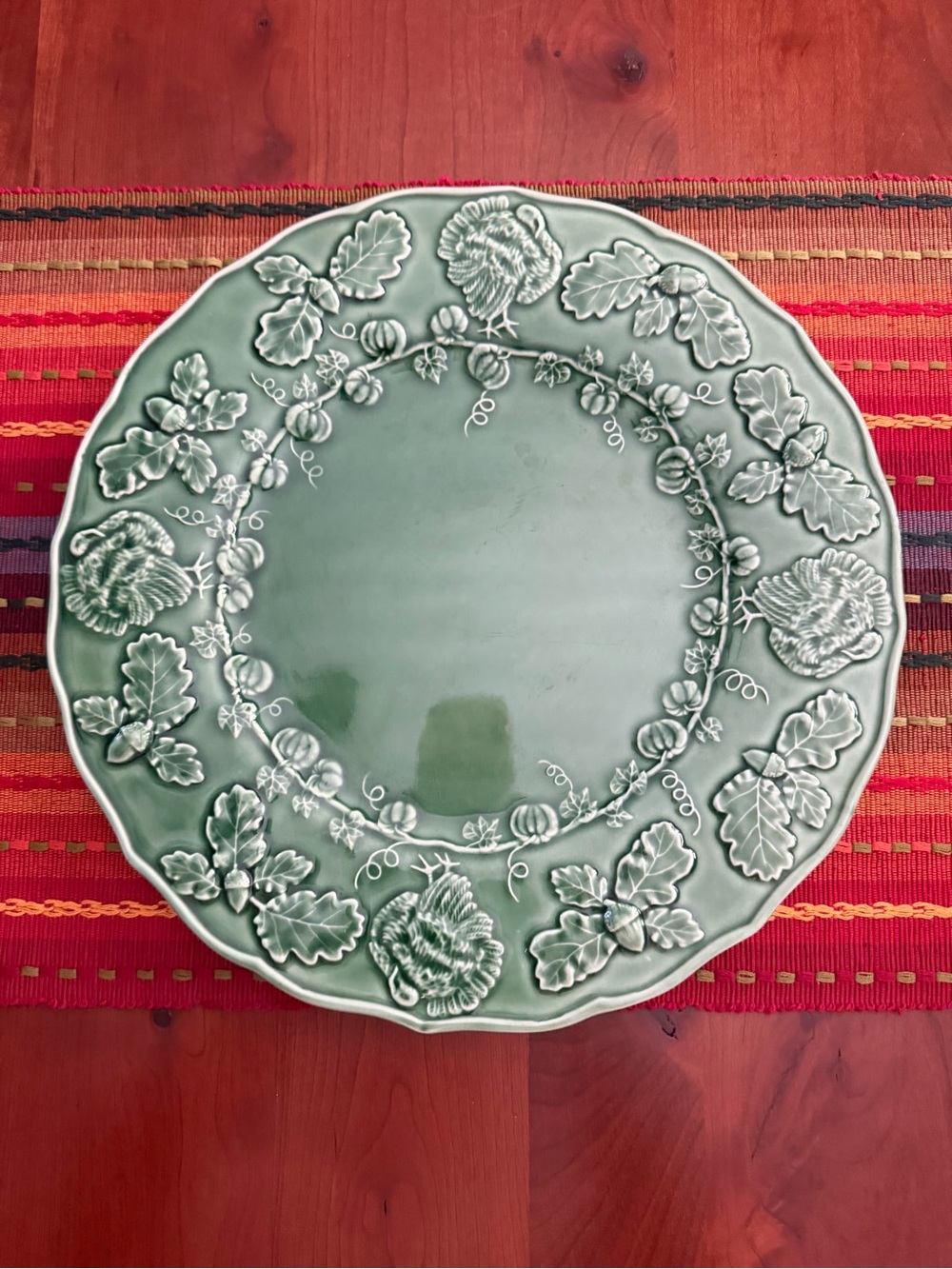 Bordallo Pinheiro Turkey Green Embossed Ceramic platter.